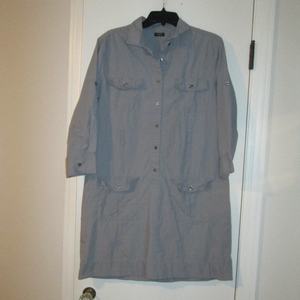 J. Crew Gray Long Tab Sleeve Cotton Shirt Dress with 4 Pockets sz M